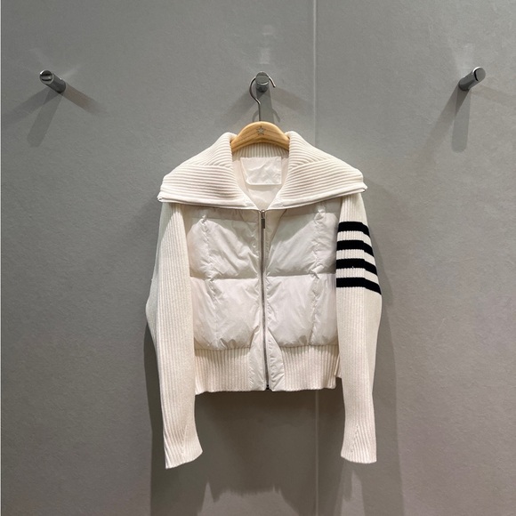 Thom Browne Jackets & Blazers - Thom Browne White Puffer Jacket with Black Stripes